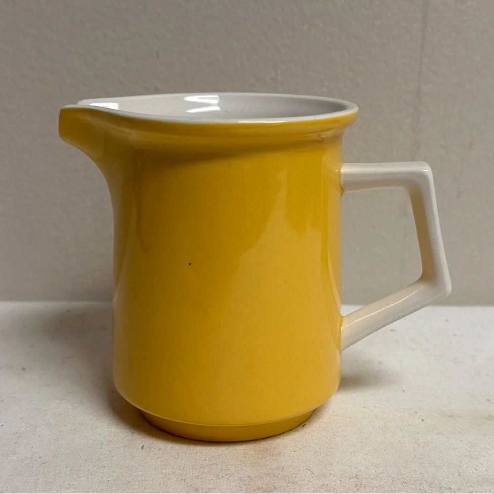 Mid-Century Yellow and White Ceramic Coffee Creamer Pitcher Japan